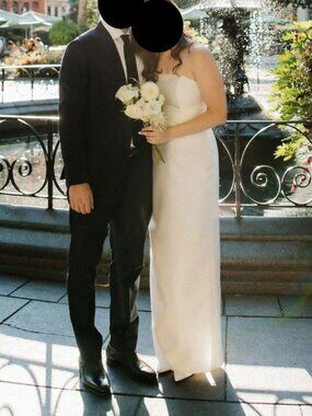 Alfred Sung Ivory Satin Column Dress, Courthouse / Civil Ceremony Wedding Dress